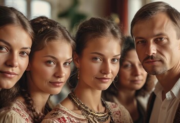 Obraz premium A family group dressed in traditional cultural attire. The image showcases cultural pride and heritage.