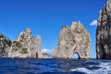 Faraglioni di Capri, rock formations by the island of Capri in the Campanian Archipelago, Italy