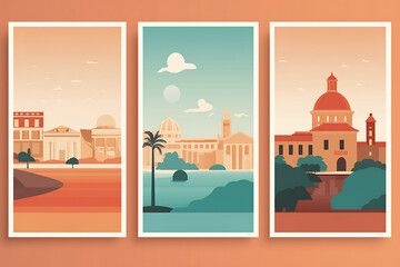 Rome urban landscape with cityscape silhouette. Pattern with houses. Illustration