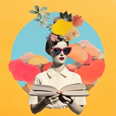 Retro Collages whit a book art publication painting.