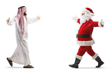 Saudi arab man meeting santa claus
