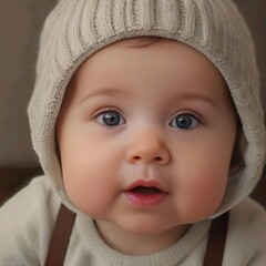 Retrato de cerca de un beb&eacute; con un gorro de lana