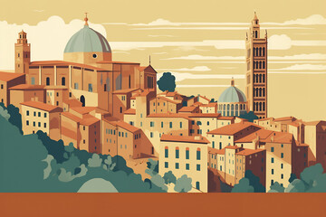 Illustration of a Siena city landscape with buildings. Illustration for your design. Travel concept