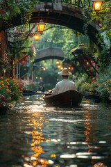 A floating canoe in an Asian town, with traditional boats, reflecting the rich culture and history.