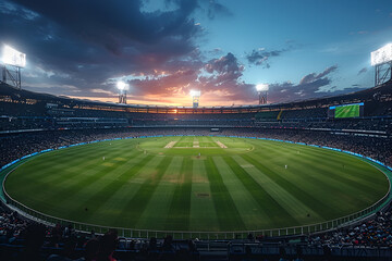 Panoramic High-Definition Image of a Cricket Stadium,
Sports Stadium Background
 - obrazy, fototapety, plakaty