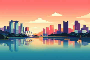 Illustration of a Singapore city landscape with buildings. Illustration for your design. Travel concept