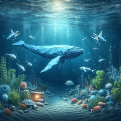 Fototapeta premium paper whale
