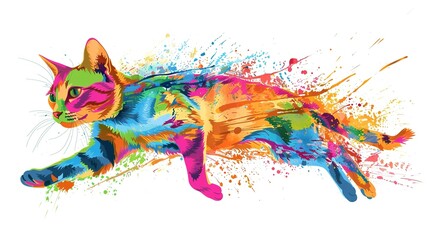 Colorful cat vector illustration, white isolated background