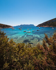 Fototapeta na wymiar view of Cala Moresca in Sardinia with its blue clear waters