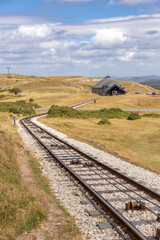 The Great Orme Tramway rail with the midway station in the distance - Llandudno, North Wales