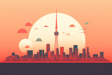 Obraz premium Tokio urban landscape. Pattern with houses. Illustration