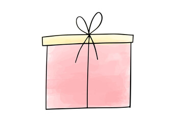 Gift box, watercolor doodle element. Vector illustration.