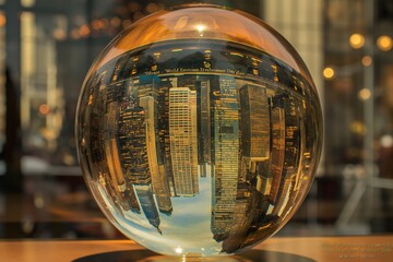 Vibrant cityscapes reflected on 'World Environment Day' glass globe - Powered by Adobe