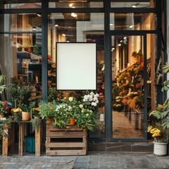 Blank lightbox mockup flower shop planter. - obrazy, fototapety, plakaty