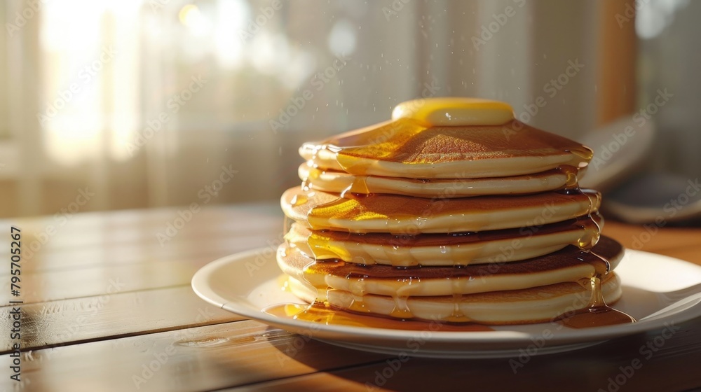 Sticker Pancakes with syrup and butter on plate