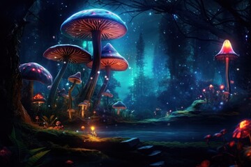 Obraz premium Night mushroom outdoors forest