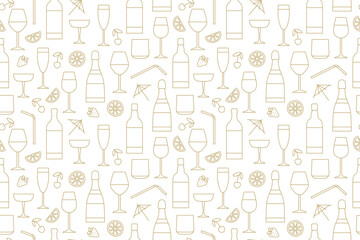 seamless pattern with alcoholic beverages and cocktails; Iieal for bar menus, party invitations, or cocktail-themed merchandise- vector illustration