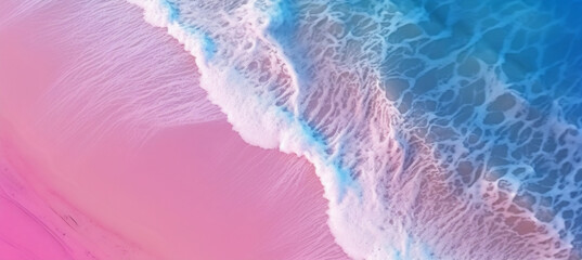 Aerial view of pink and blue beach