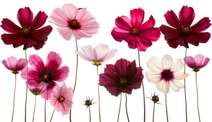 Red and black flowers with pink petals on a white background