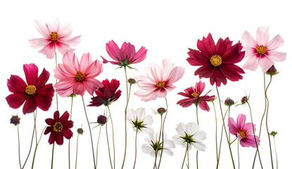 Red and black flowers with pink petals on a white background