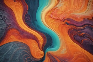 Obraz premium Vibrant Fruit Explosion: An abstract piece of art depicting fresh fruit in a dynamic blend of colors, ideal for beverage advertising, designed for marketers and creatives, presented at an angle