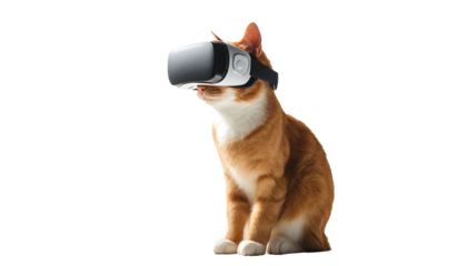 VR-savvy cat, PNG format with transparent background, perfect for tech and pet-themed content