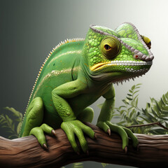 Obraz premium Watercolor Green colored chameleon close up, clipart Illustration, Generative Ai
