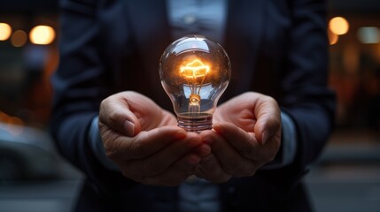 Fototapeta premium Illuminating Creativity: Person Holding a Light Bulb