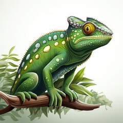 Obraz premium Watercolor Green colored chameleon close up, clipart Illustration, Generative Ai