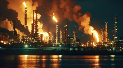 A large factory releasing heavy smoke into the air, contributing to air pollution and environmental degradation