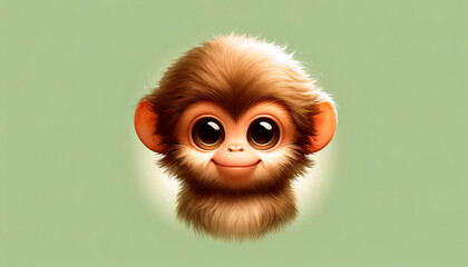 Fototapeta premium Adorable furry monkey with large, soulful eyes on a soft green background, perfect for children's content and cute concepts.