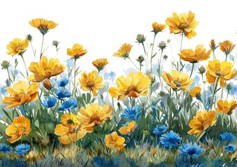 Fototapeta premium Vibrant Yellow and Blue Floral Bliss