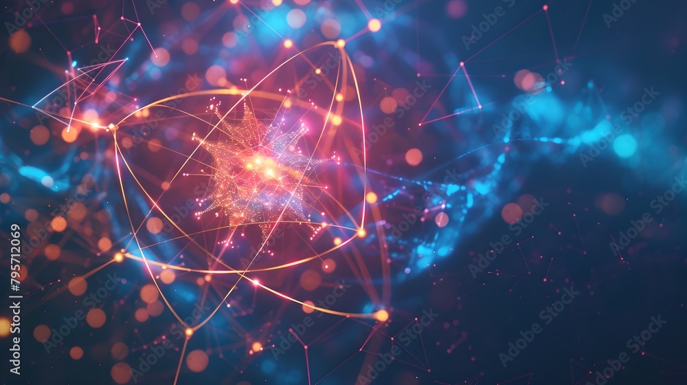 Poster vibrant network nodes and connections on a digital abstract background. conceptual representation of