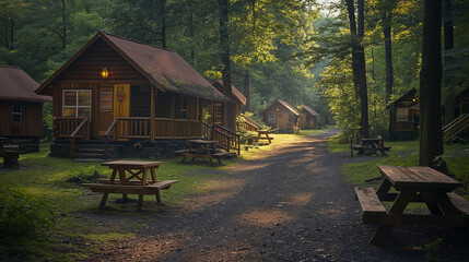 16. Summer Camp: A rustic campsite nestled amidst towering trees is alive with the laughter and excitement of children embarking on a summer adventure, where days are filled with o