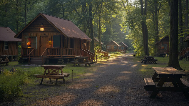 16. Summer Camp: A rustic campsite nestled amidst towering trees is alive with the laughter and excitement of children embarking on a summer adventure, where days are filled with o