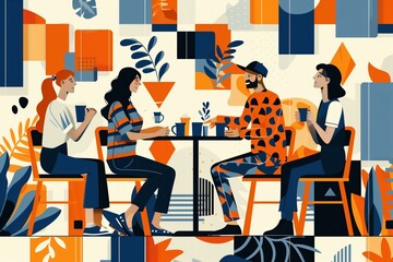 A vibrant vector illustration capturing a dynamic team meeting, with members engaged in strategic planning surrounded by lush indoor plants, showcasing collaboration and creativity. AI Generated