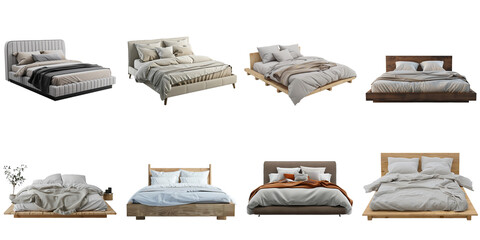 Bed png collection set no background for sample decoration.