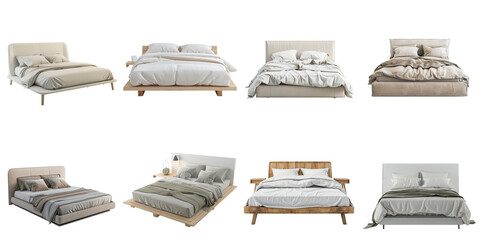 Bed png collection 3d transparent for product presentation.