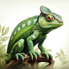 Obraz premium Watercolor Green colored chameleon close up, clipart Illustration, Generative Ai