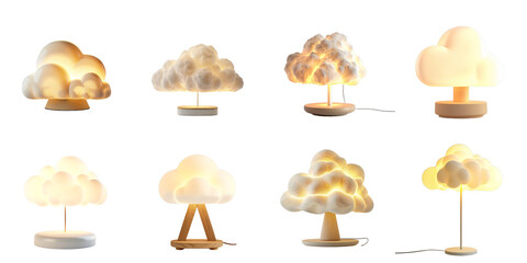 Cloud shape lamp png collection set no background for sample decoration.