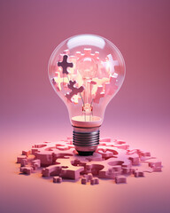 A puzzle being assembled under the soft glow of a pink lightbulb, symbolizing warmth and creativity in problem-solving