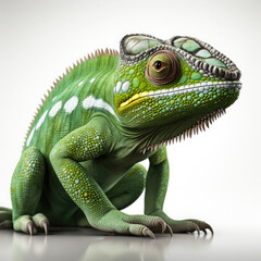 Obraz premium Watercolor Green colored chameleon close up, clipart Illustration, Generative Ai