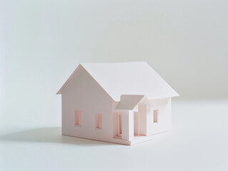 A simple pastel paper model home on a clean white background, illustrating the beauty of architectural minimalism