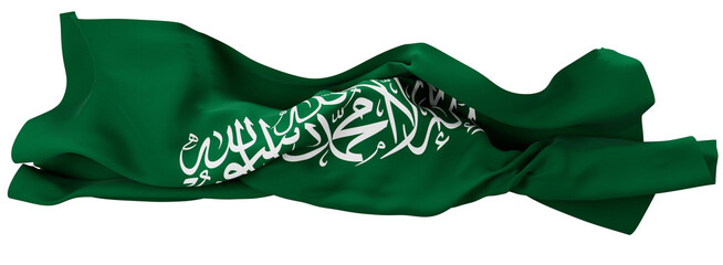 Vivid Green Saudi Arabian Flag with Arabic Inscriptions and Sword