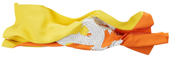 Stunning Flag of Bhutan Waving, Featuring the Thunder Dragon Against Yellow and Orange