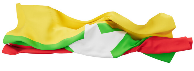 Vibrant Waving Flag of Myanmar on Dark Background with Bright Colors