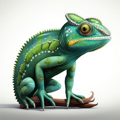 Obraz premium Watercolor Green colored chameleon close up, clipart Illustration, Generative Ai