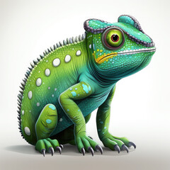 Obraz premium Watercolor Green colored chameleon close up, clipart Illustration, Generative Ai