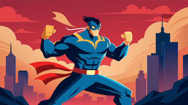 A comic book superhero defends their city with a combination of martial arts skills and superhuman powers showcasing the fusion of the