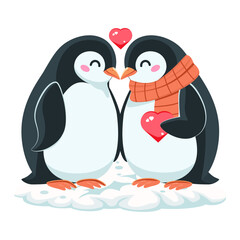 A couple of penguins in love. Concept for holidays, congratulations and anniversaries. Used for web design and printing.